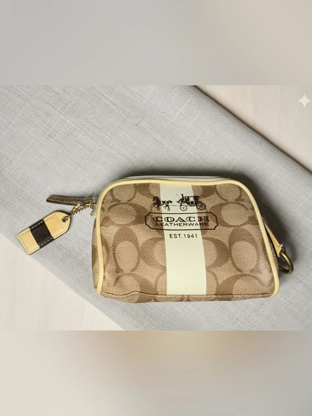 Coach Signature Heritage Stripe Cosmetic Pouch, includes hang tag